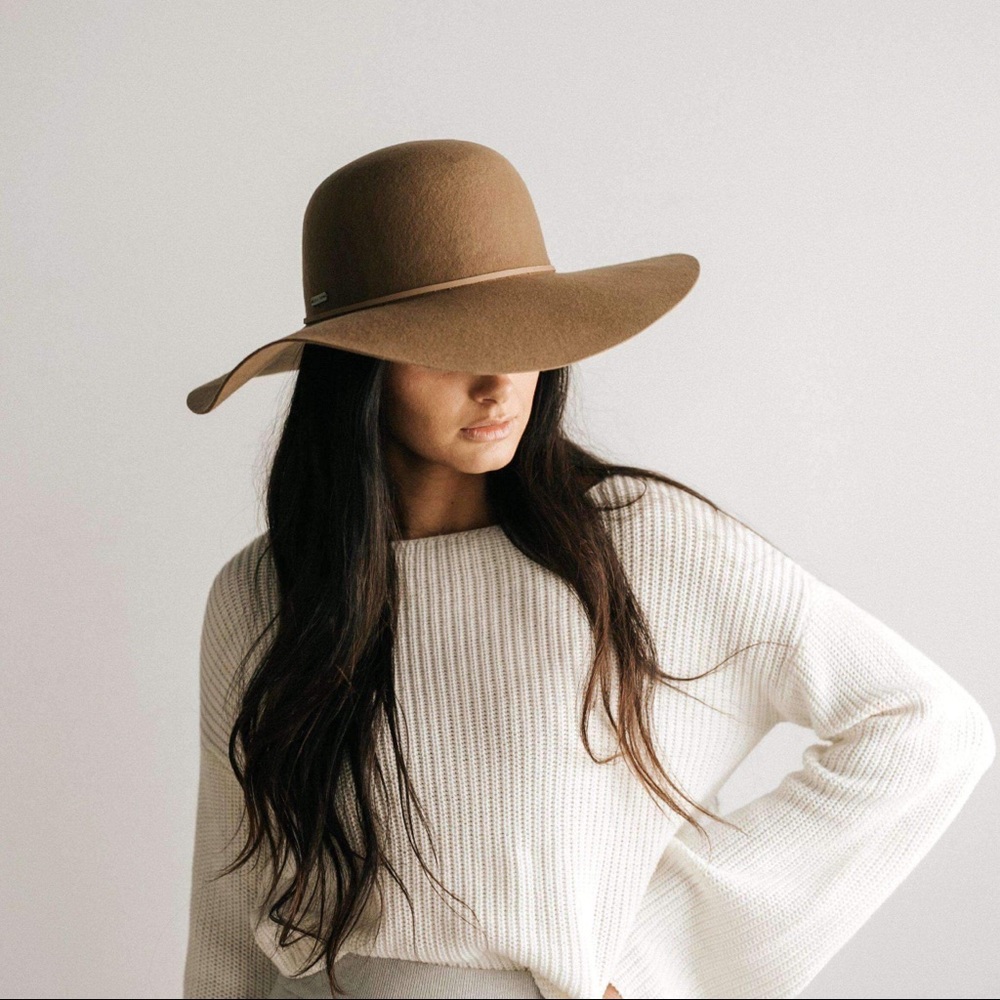 Brand New 100% Wool Felt Hat Brown Wide Brim